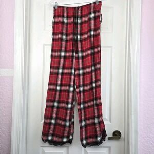 Victoria's Secret Red Plaid Pajama Pants Size S Lace Trim Holiday Loungewear